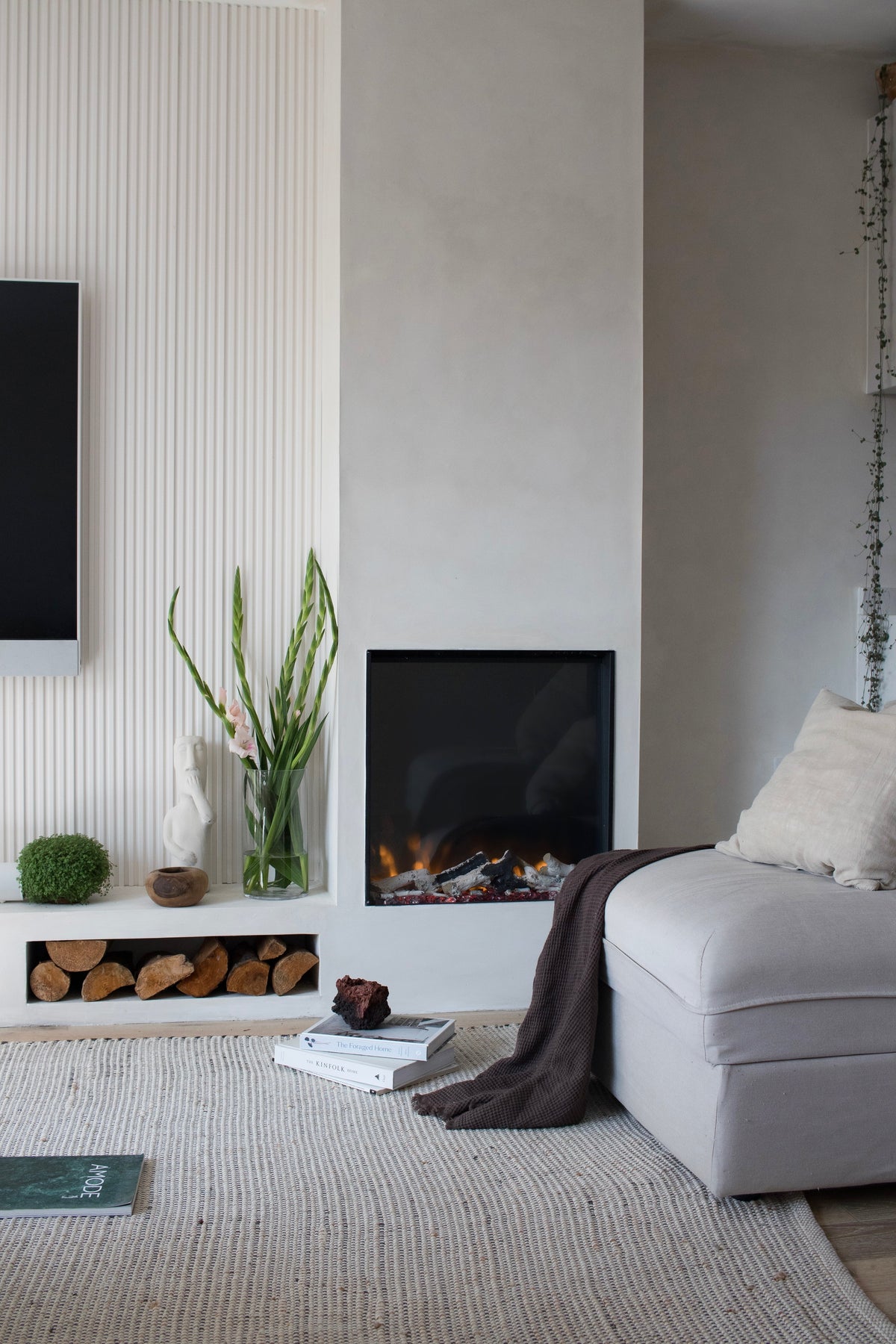 minimal interior with calm neutral lime washed walls