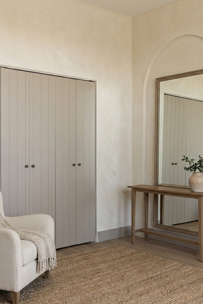 Bauwerk Mykonos beige limewash paint in a smooth finish, showcasing a neutral tone suitable for various interiors.