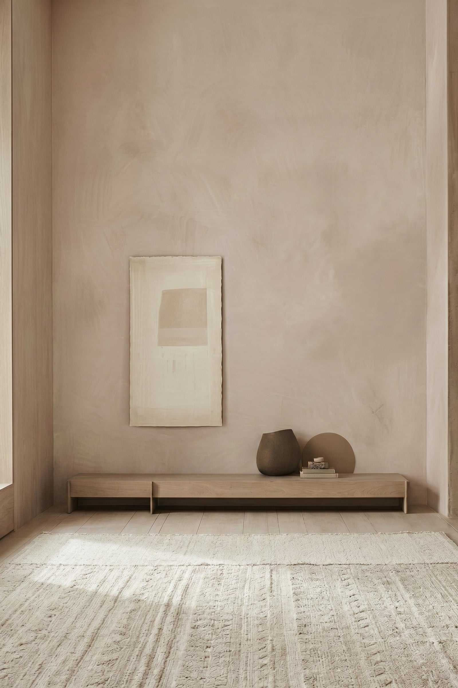 minimal interior beige pink limewash interior
