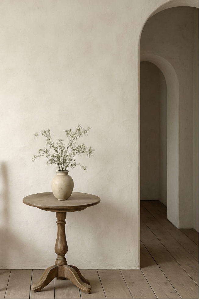 Beige limewash paint named The Tuscan by limewash.com, showcasing a smooth limewash finish on a wall for natural, textured look.
