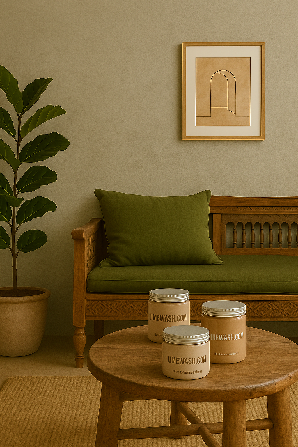 Limewash Kids Room wall with beige, green, and limewash paint in Outback Grass color, showcasing textured limewash finish.