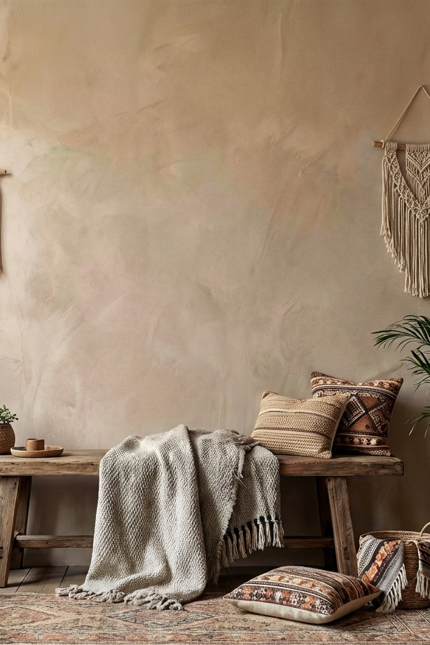 Warm beige limewash paint called Moroccan Eve by Limewash.com, showcasing a smooth, matte beige limewash finish.