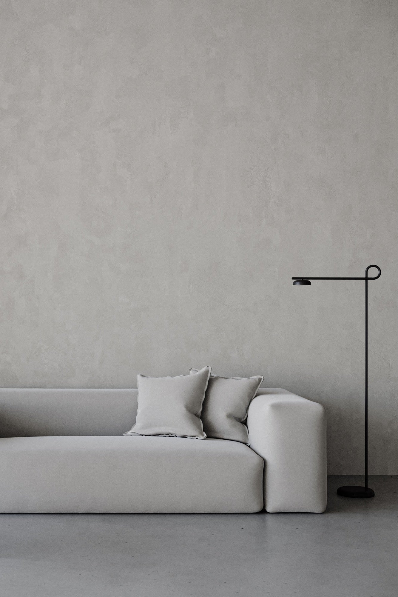 Modern limewash grey Walls and minimal interior 