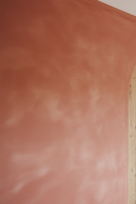 Beige Bauwerk limewash paint with cloudy texture on walls, showcasing Limewash.com terracotta limewash finish.