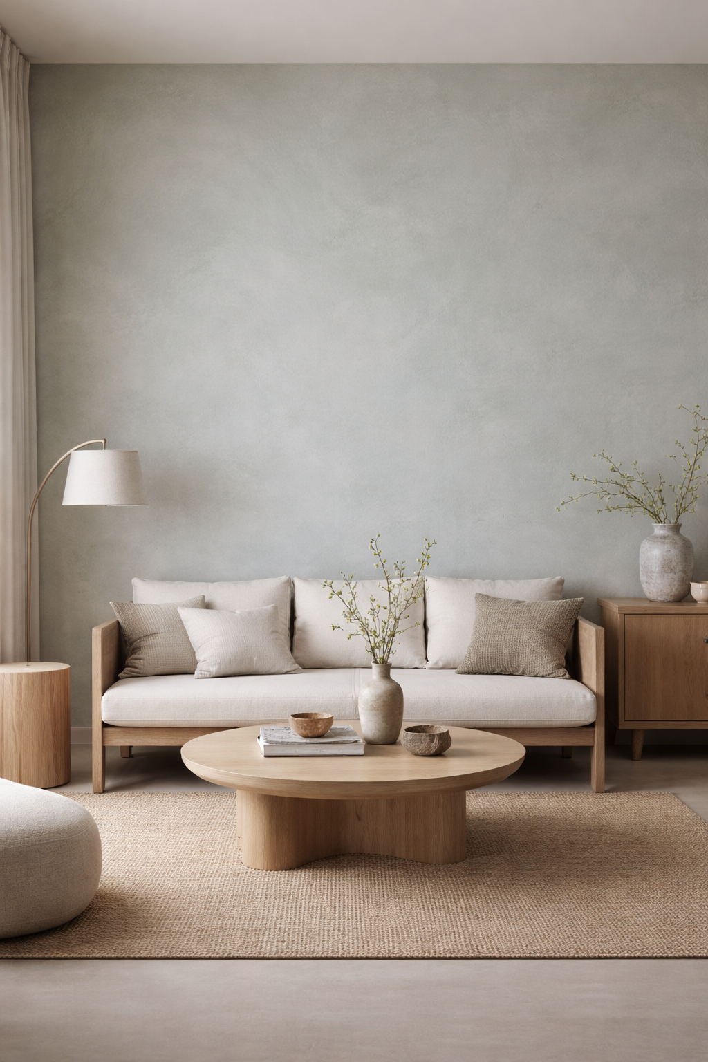 Glacial Mist limewash paint in grey-green, neutral finish, showcasing textured limewash wall with subtle green tones.