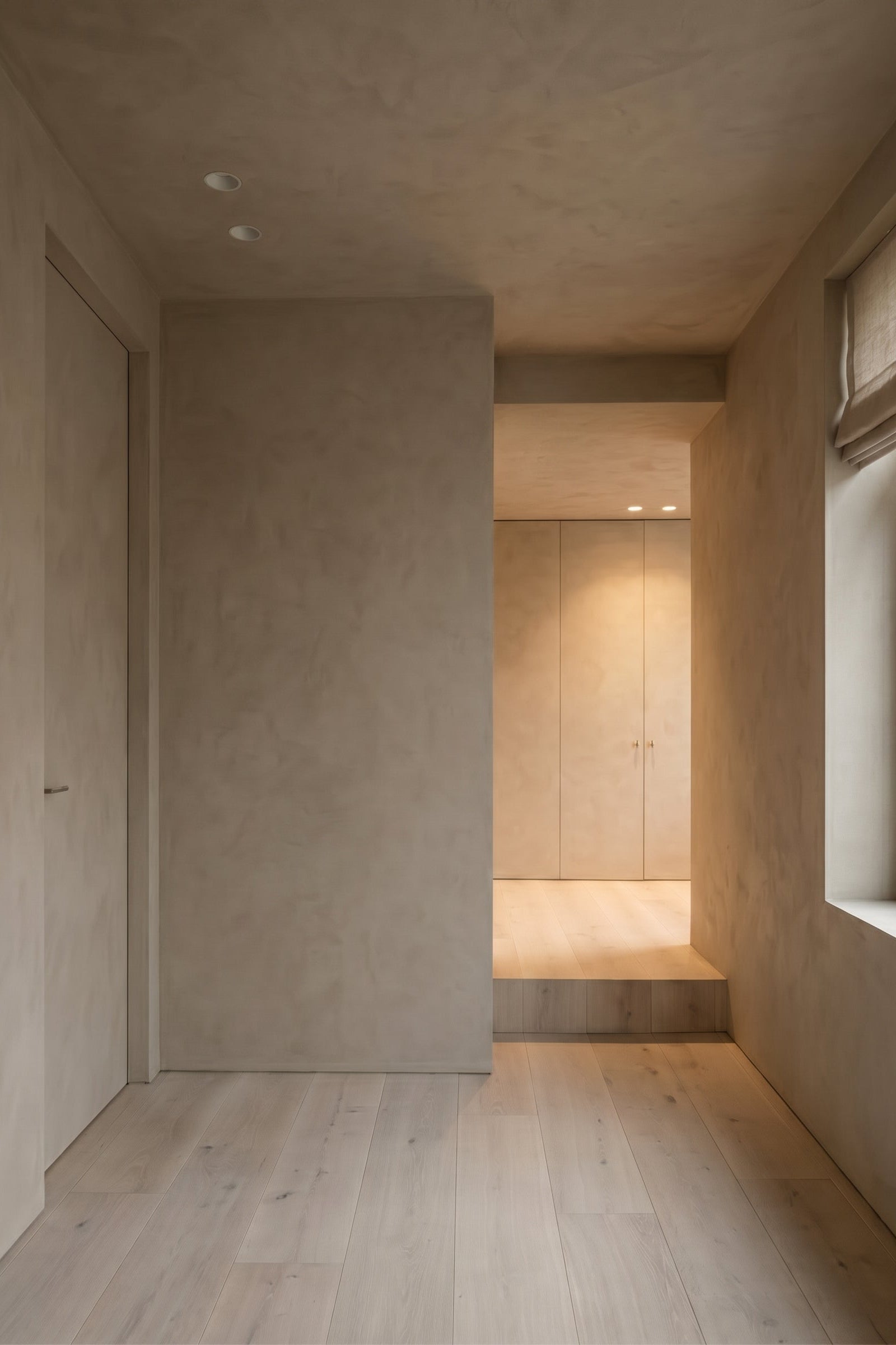 Taupe limewash walls minimal interior 