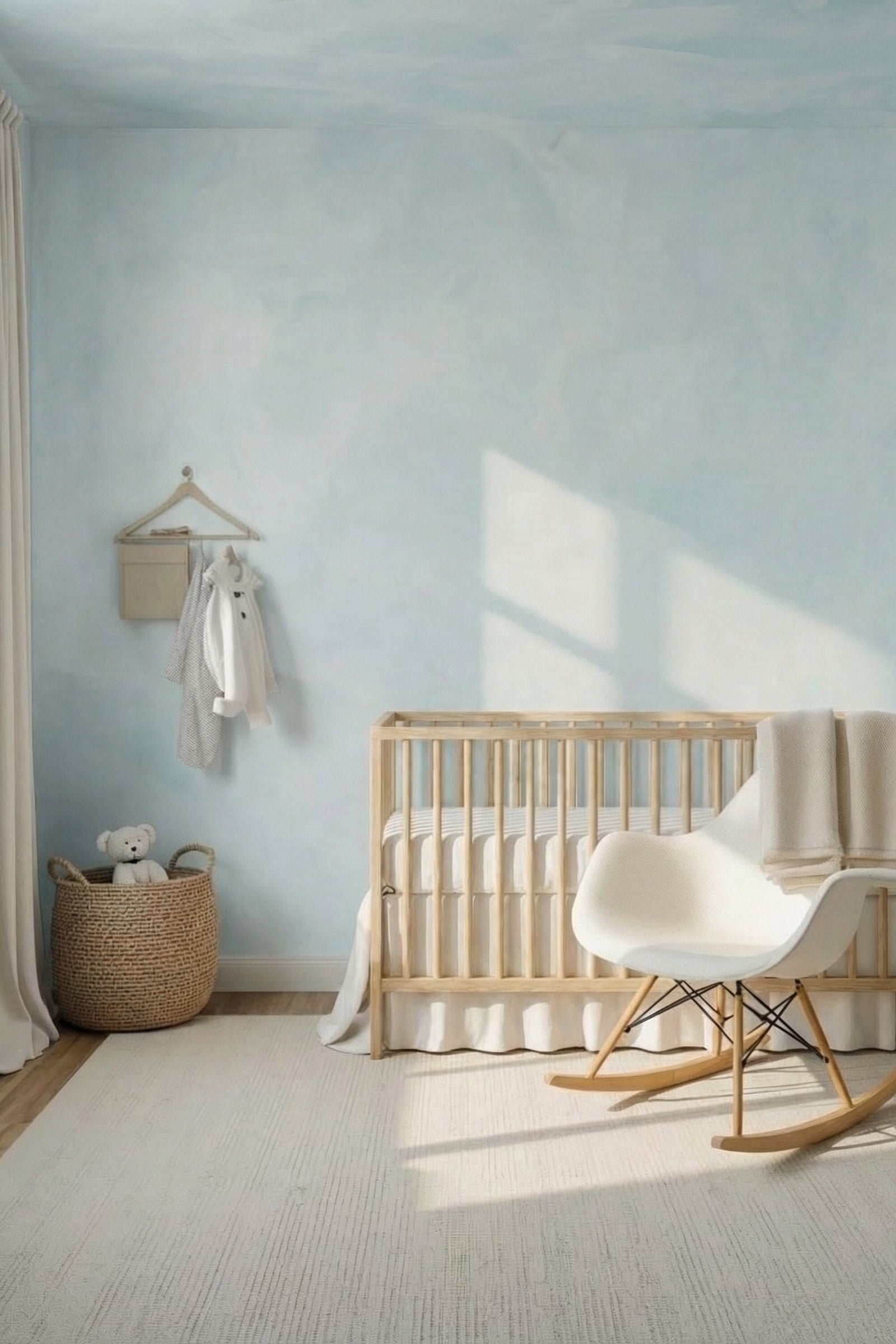 Light blue limewash baby room 