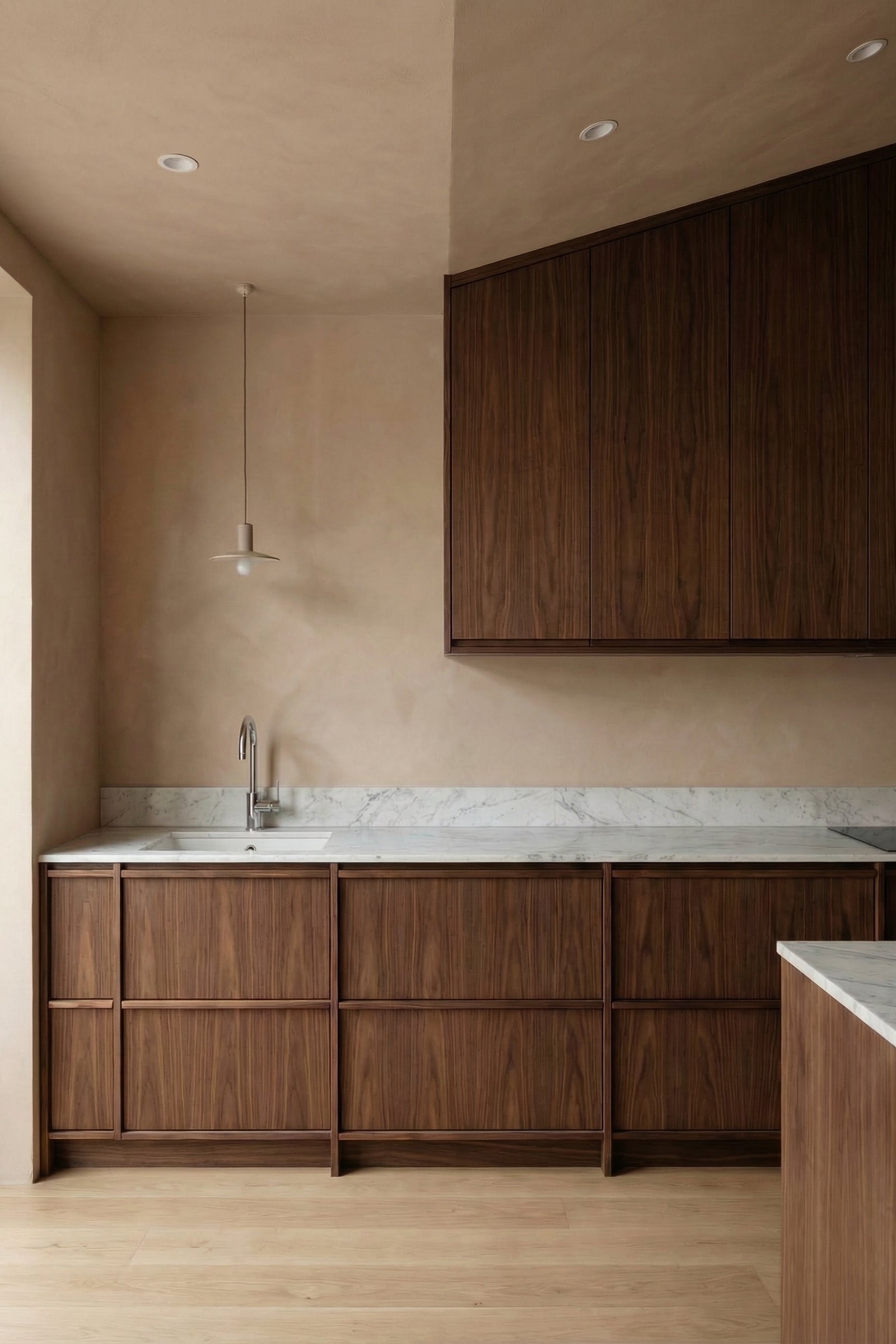 minimal limewash kitchen with beige tones 