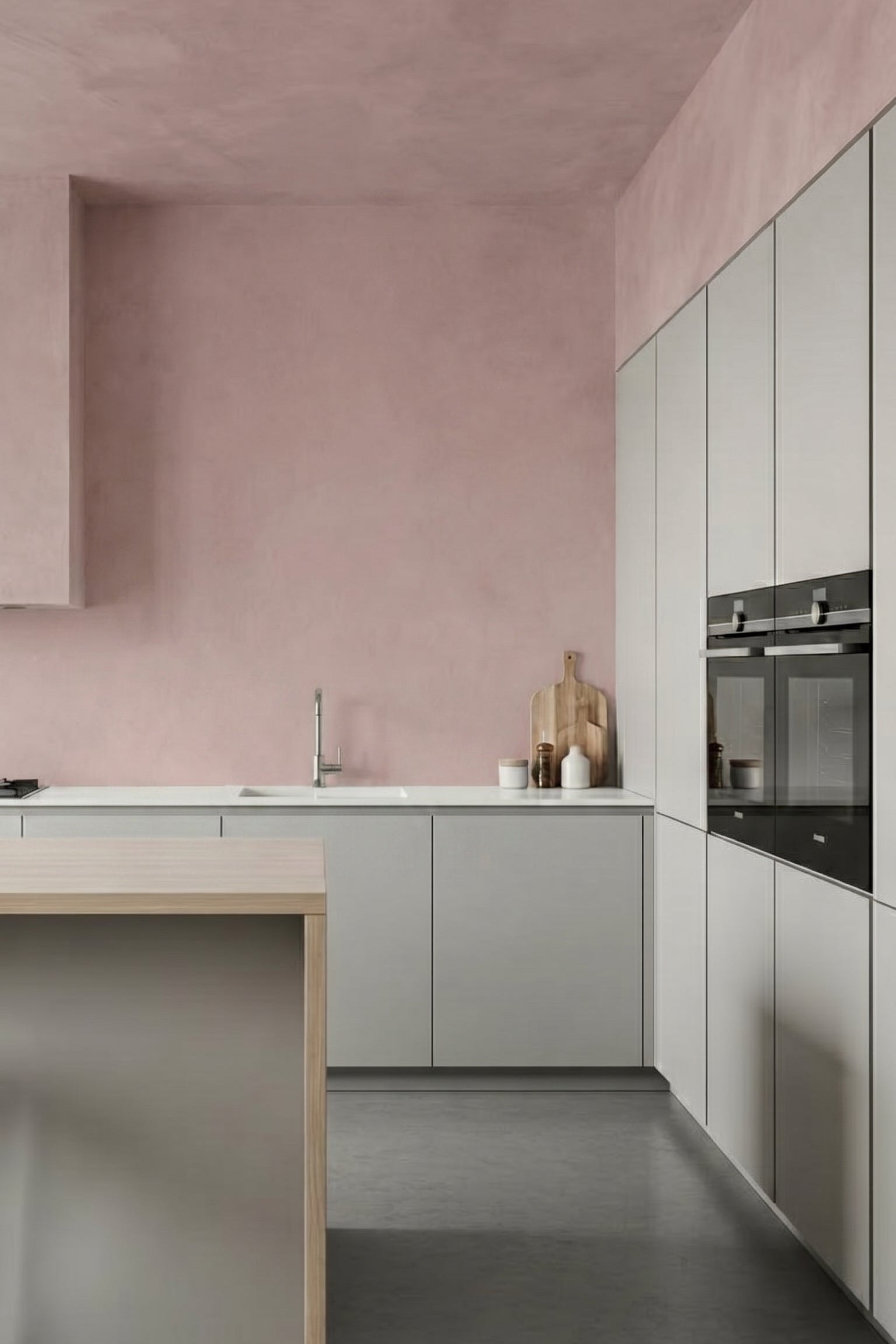 Pastel Pink limewash kitchen 
