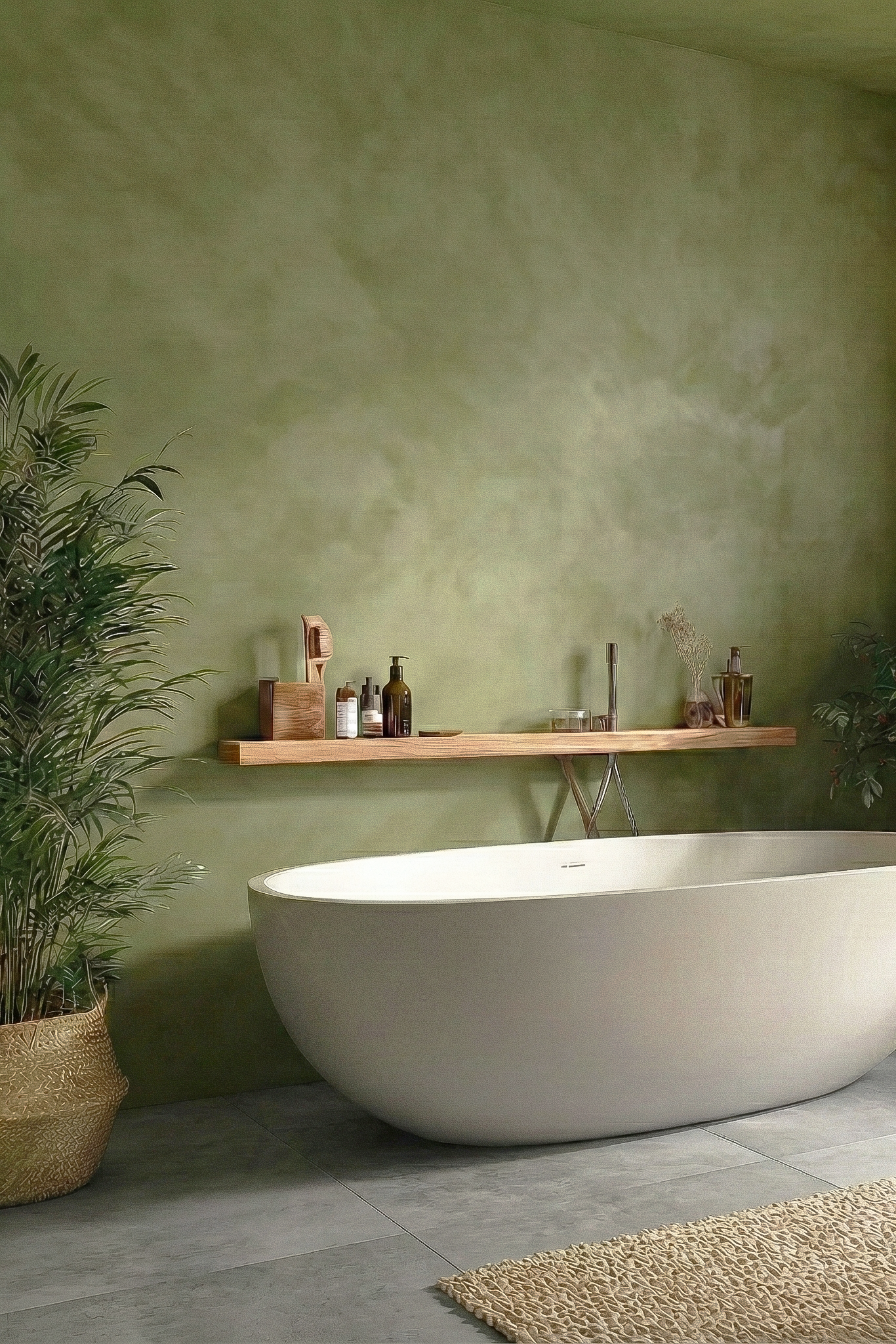 minimal limewash avocado green bathrrom 