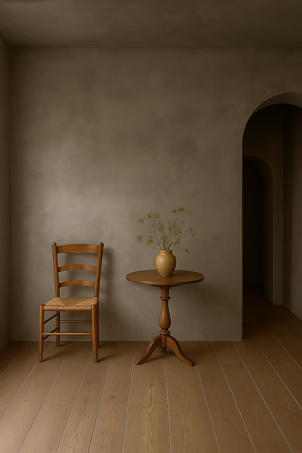 Beige limewash paint in Pine Forest color, neutral limewash finish from Limewash.com, showcasing a smooth painted surface.